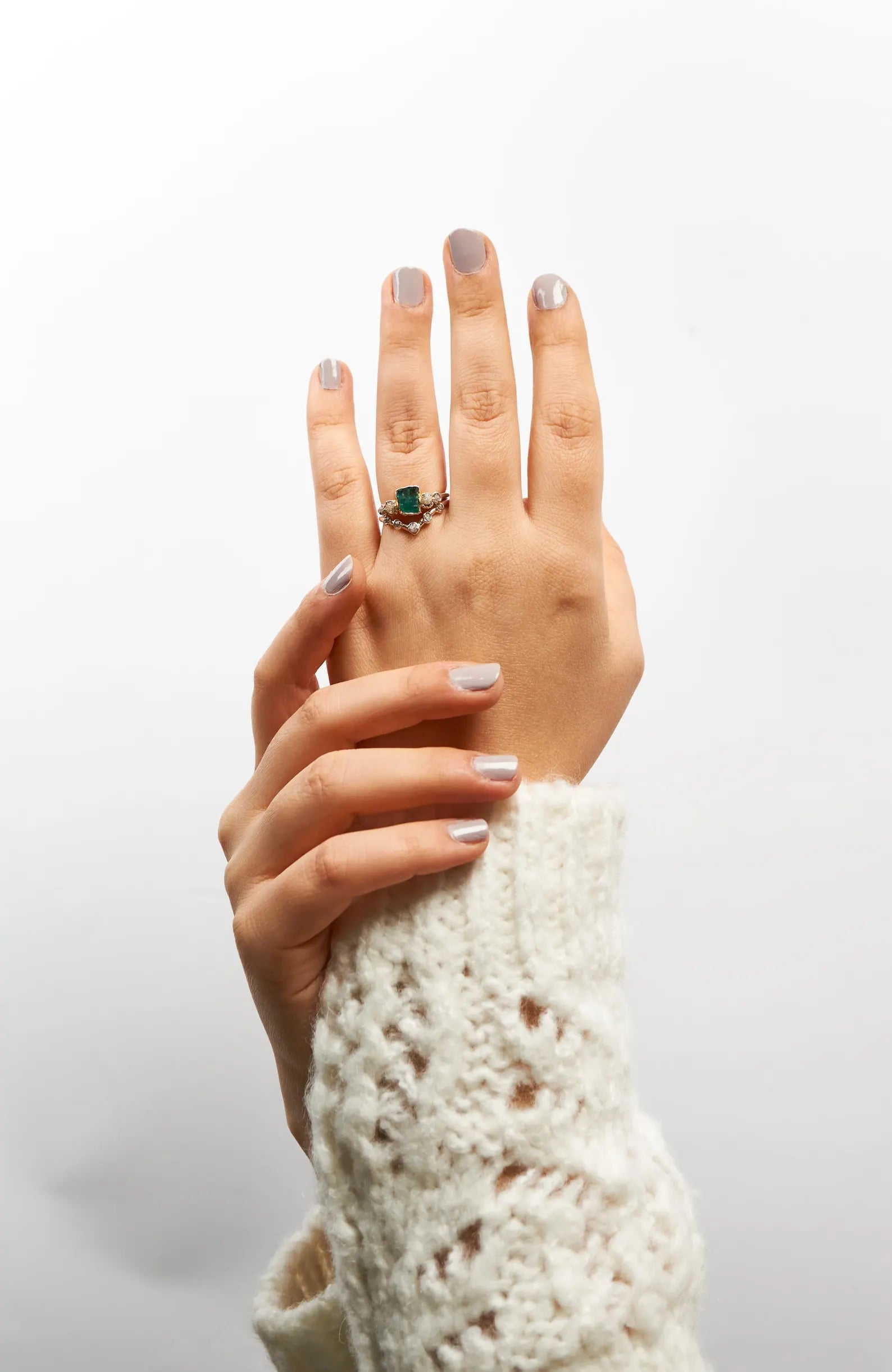 Uncut emerald ring set | Rosalyn