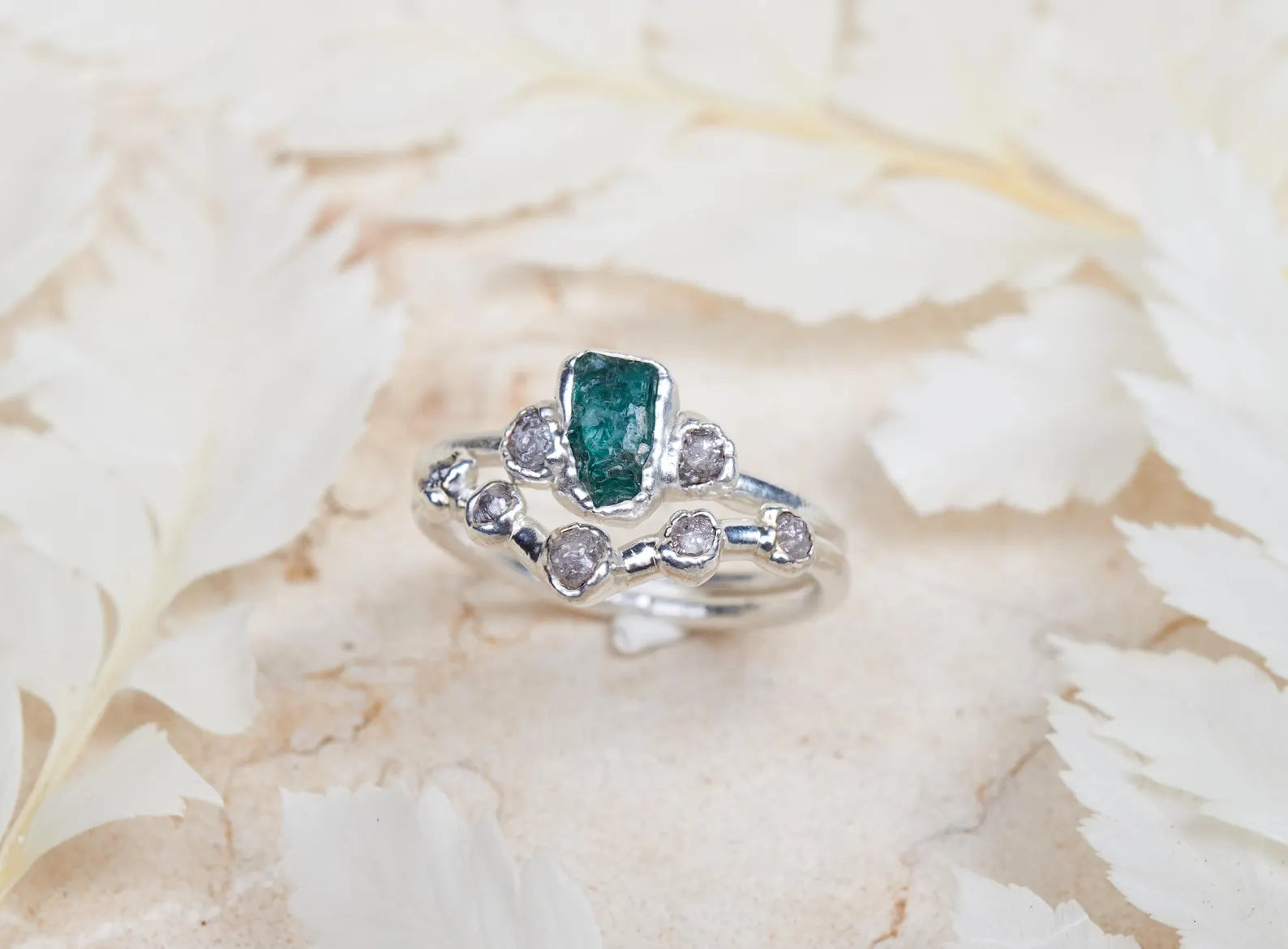 Emerald and Diamond engagement ring set | Leah
