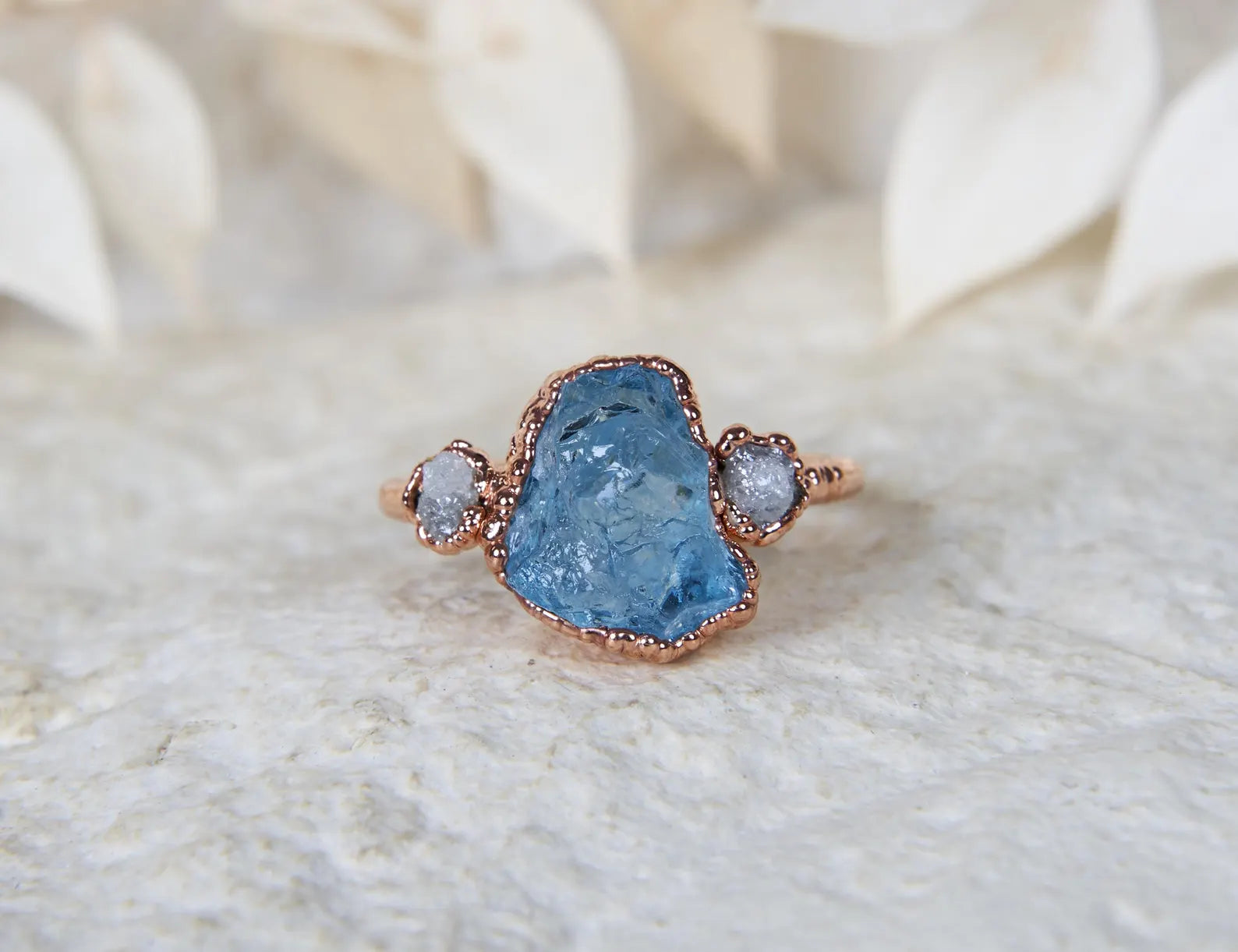 Raw aquamarine and diamond ring | Calypso