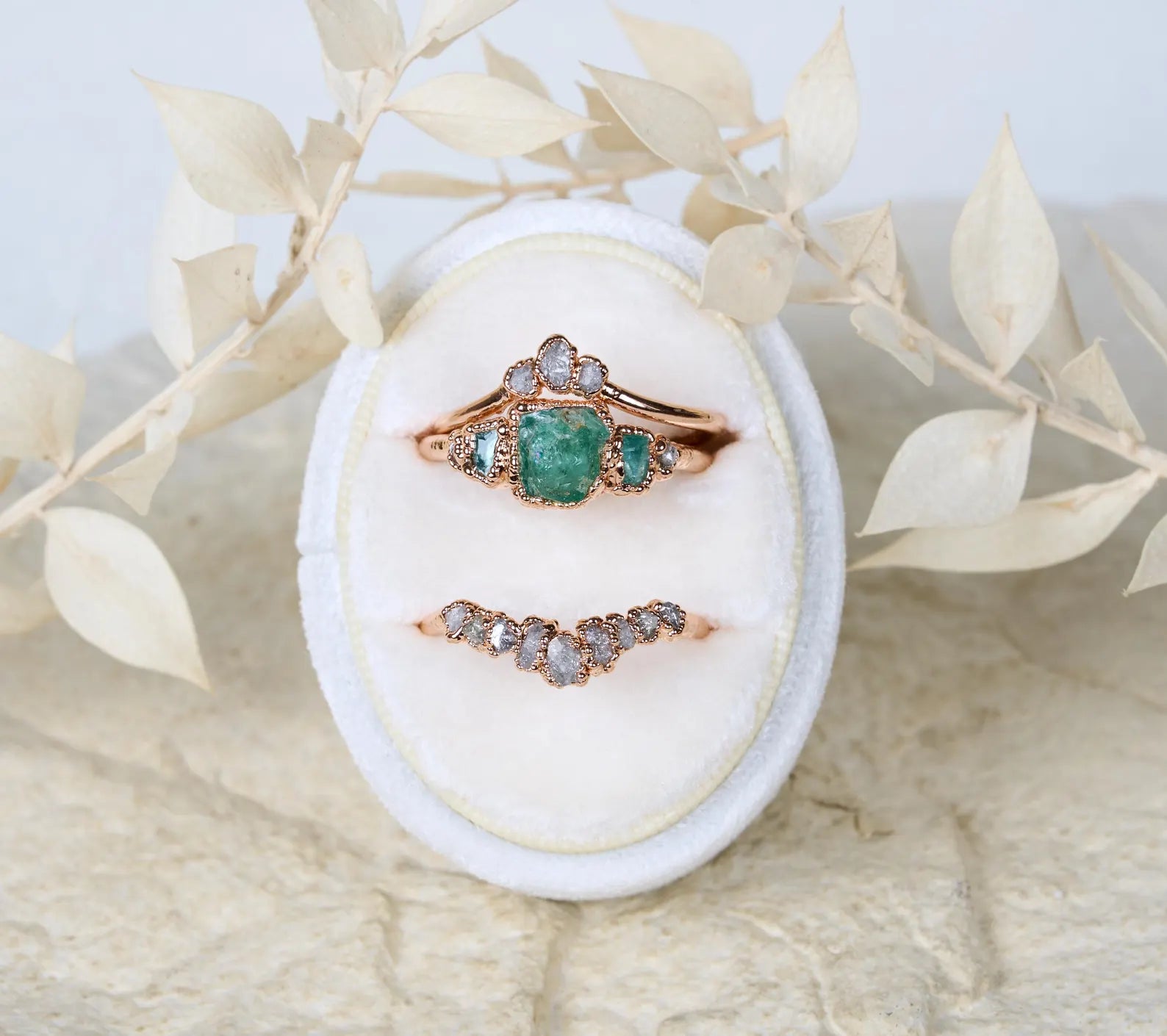 Emerald engagement ring set | Jamila